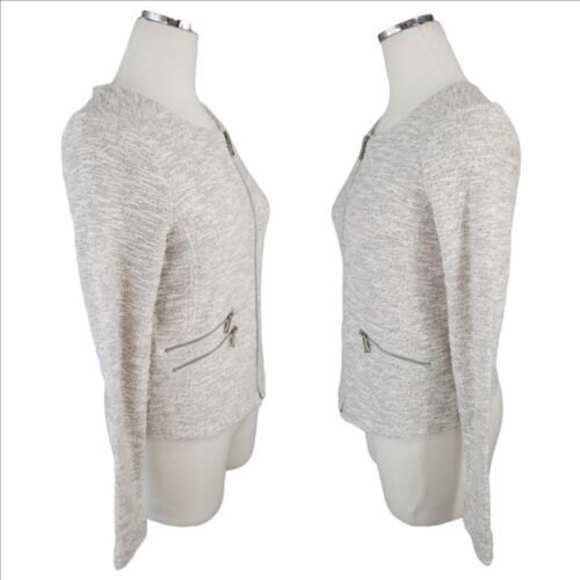 Lou and Grey Ivory Metallic Tweed Jacket Size Small Full Zip Blazer Pockets - Picture 4 of 12